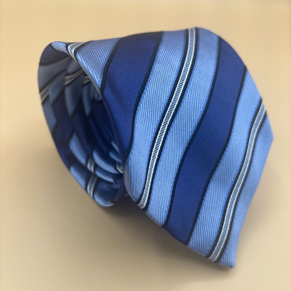 Ermenegildo Zegna Silk Tie OS Blue Striped Luxury Business Office Blokecore